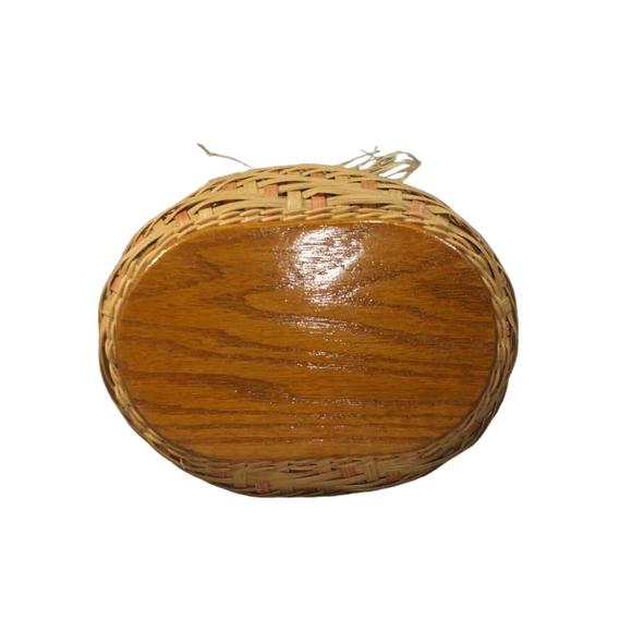 Handmade Woven Wicker Basket w/Wood Bottom Metal-Handle Berry-Picking Prairie - Picture 7 of 7